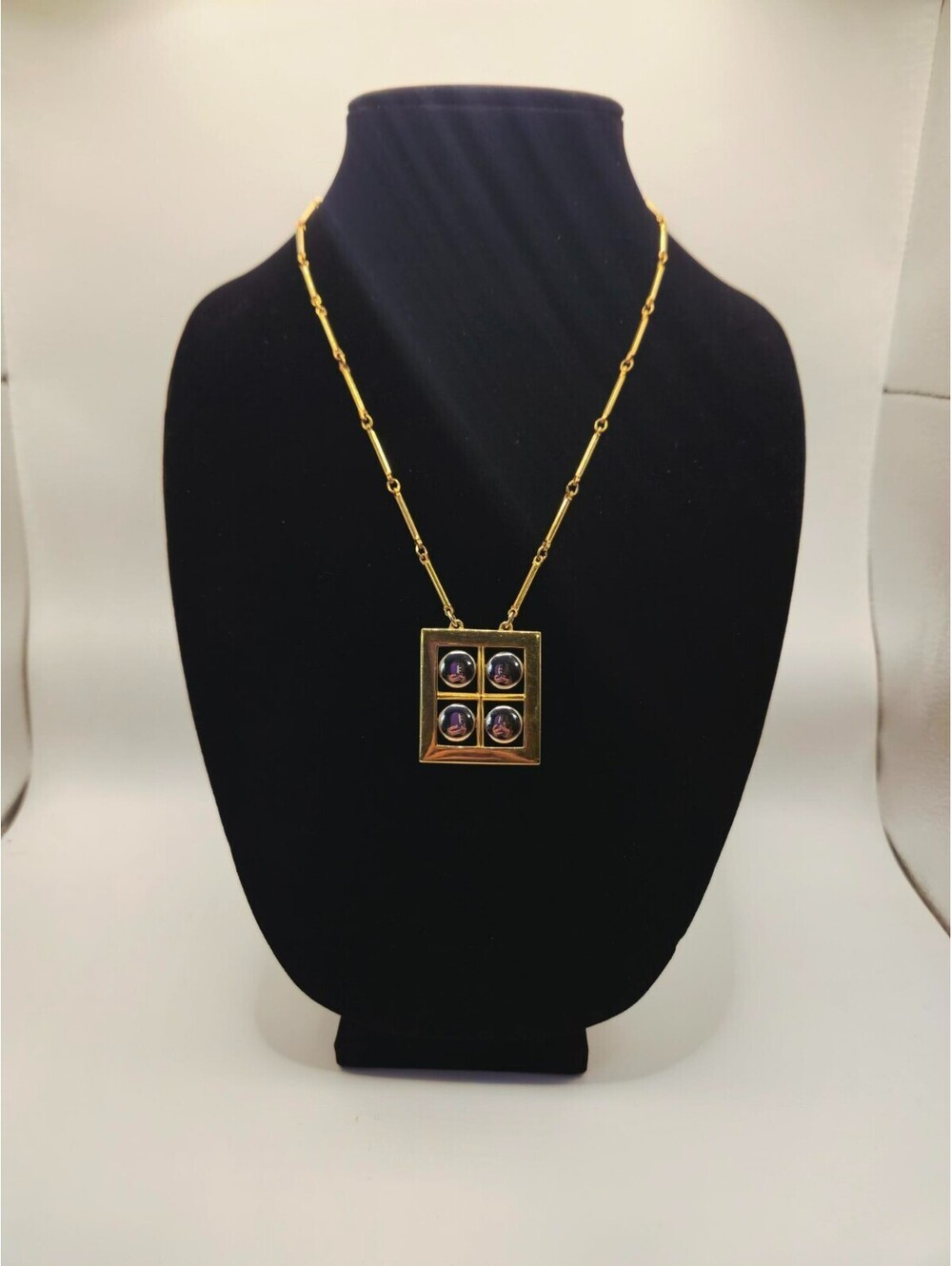 Vintage 1980s Artistry by Amway Modernist Two Tone Geometric Pendant Necklace